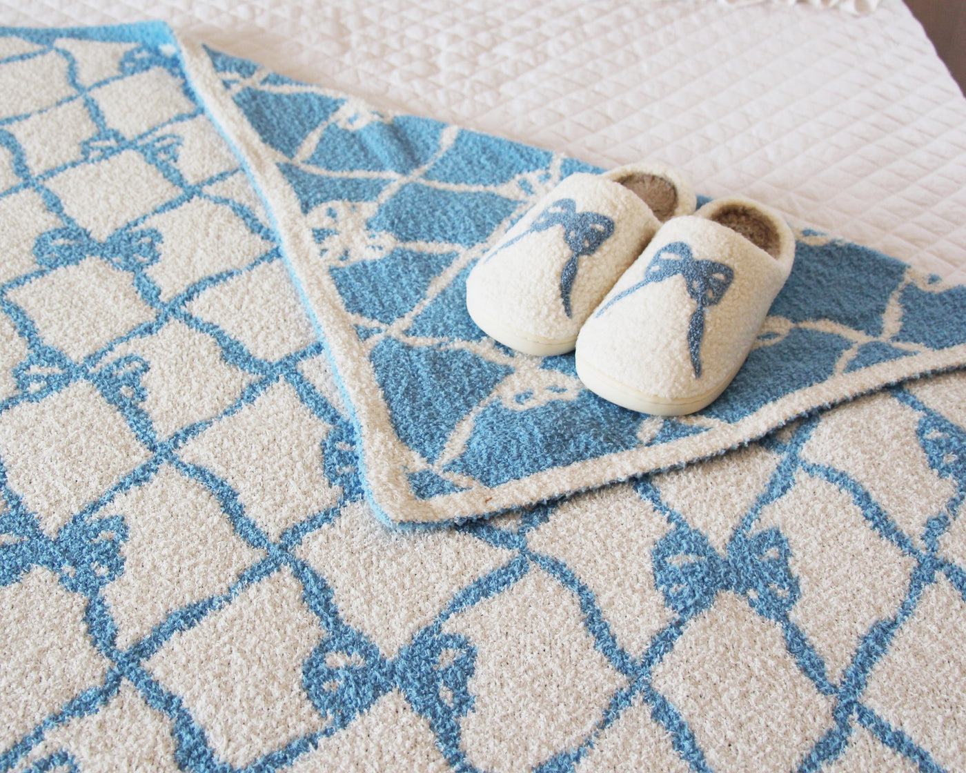 Bow-Tastic Christa Cozy Slippers Blissful Blue Bow