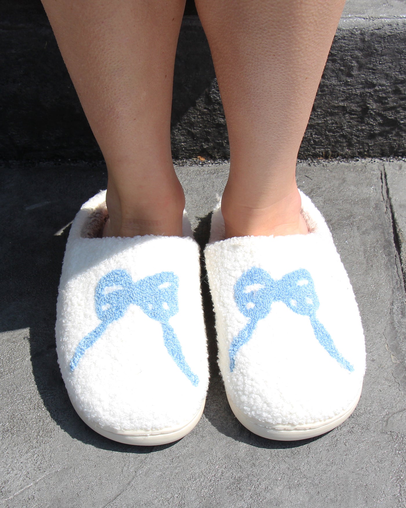 Bow-Tastic Christa Cozy Slippers Blissful Blue Bow