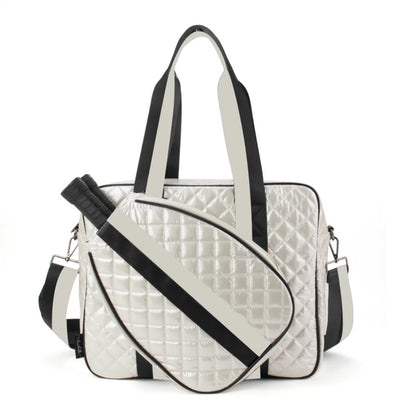 Judy Pickleball Tote Quilted Pearl w/ Black