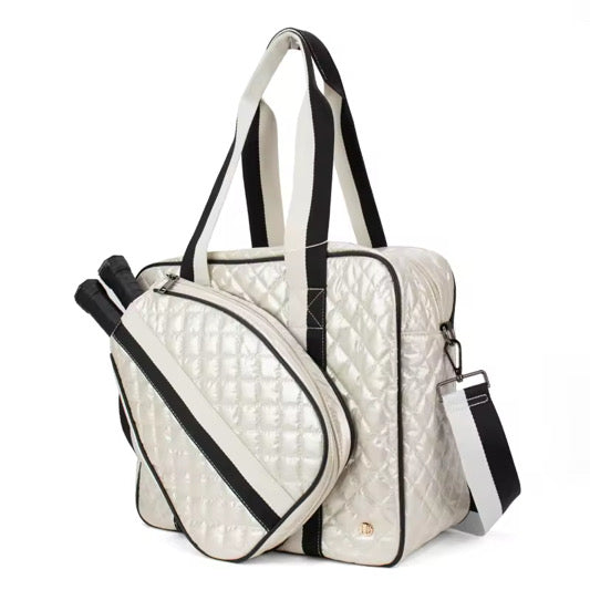 Judy Pickleball Tote Quilted Pearl w/ Black