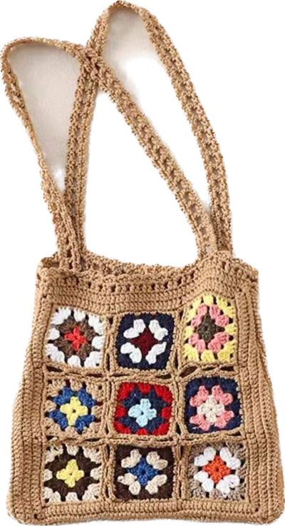 Crochet Khaki Floral Tote