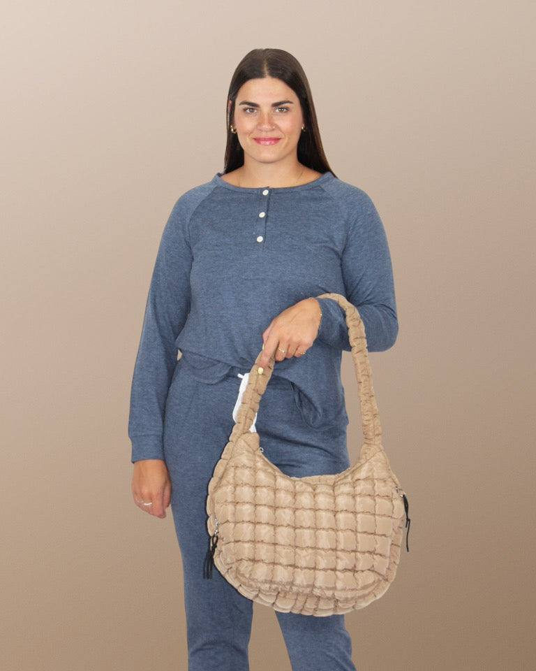 Carmella Puffquilt Shoulder Bag Oatmeal