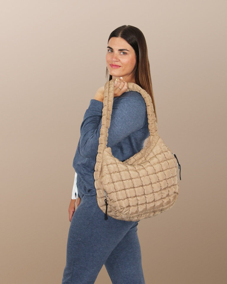 Carmella Puffquilt Shoulder Bag Oatmeal