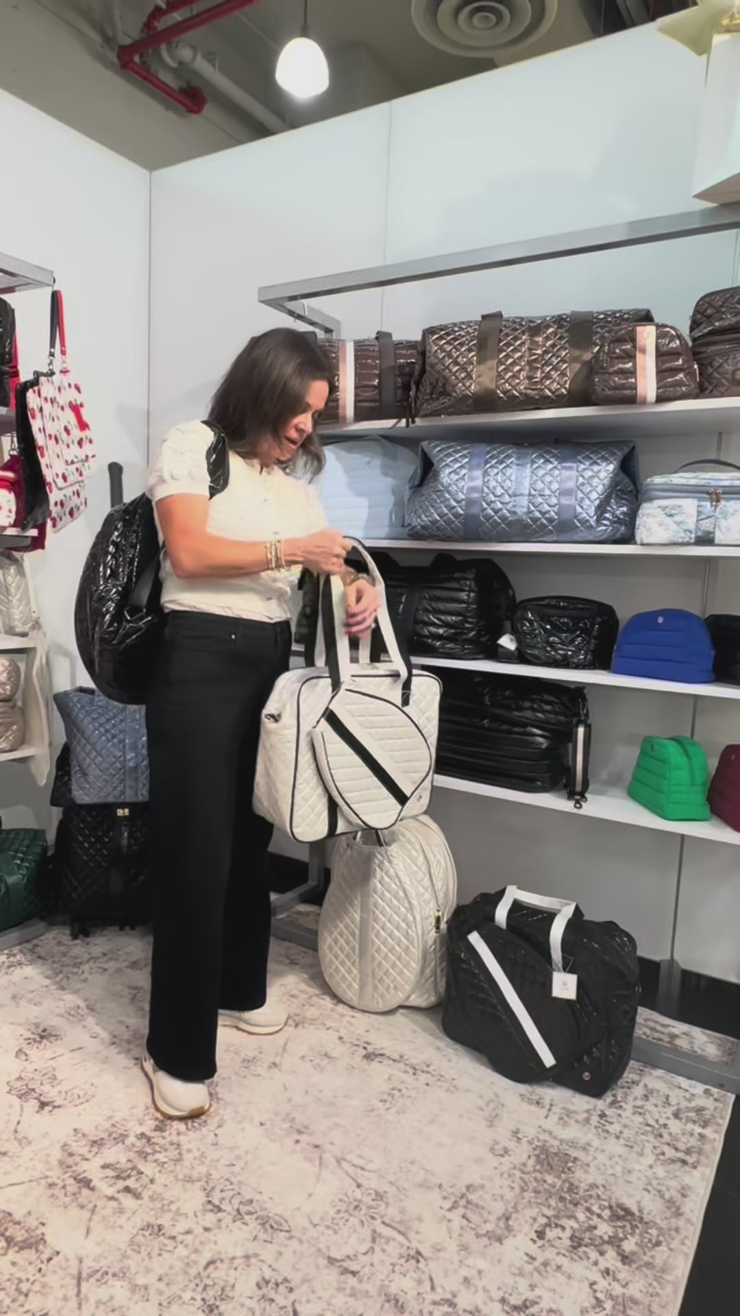 Judy Pickleball Tote Quilted Pearl w/ Black